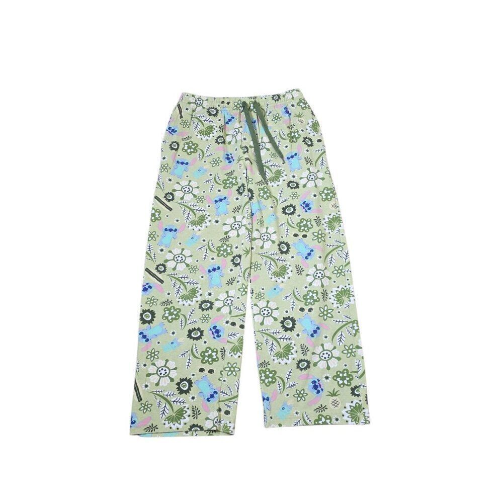 Disney Lilo and Stitch Drawstring Waist Pajama Lounge Pants Womens Size XS Green